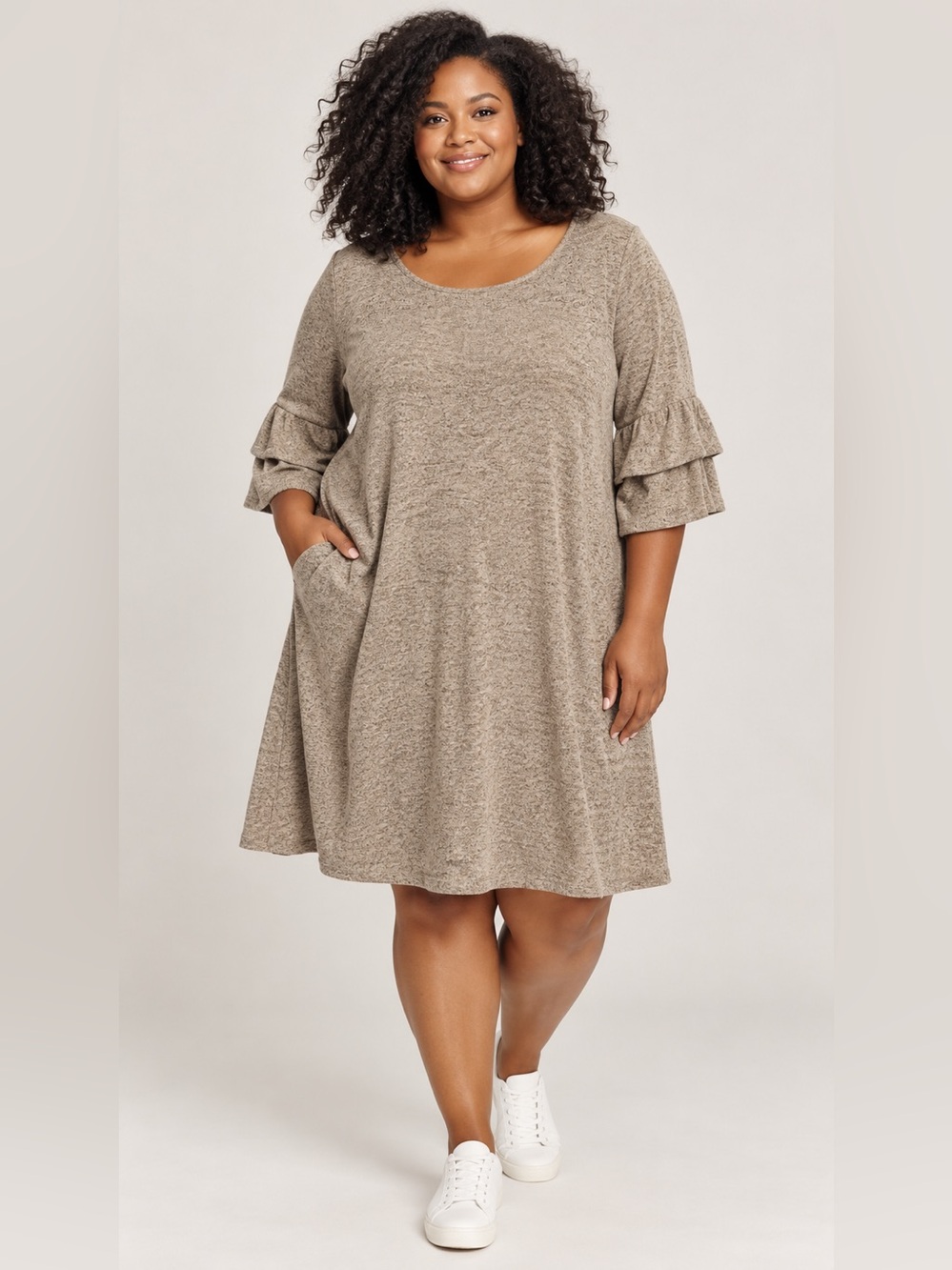 AGB Dress Size 2X Heather Gray Ruffle Sleeve Swing Dress with Pocket